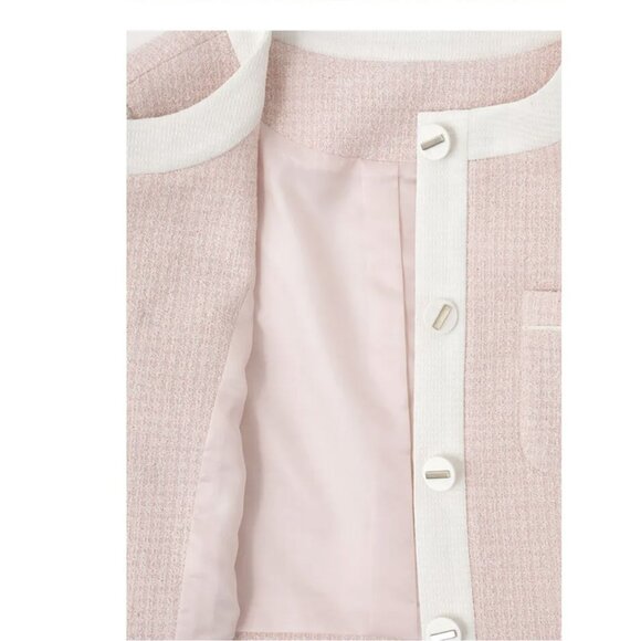 ETMON  Cherry Pink Piping Pocket Tweed Jacket Size S - Picture 7 of 7